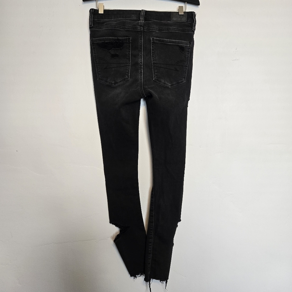 American Eagle Super High-Rise Heavily Distressed Black Skinny Jeans - Picture 2 of 7
